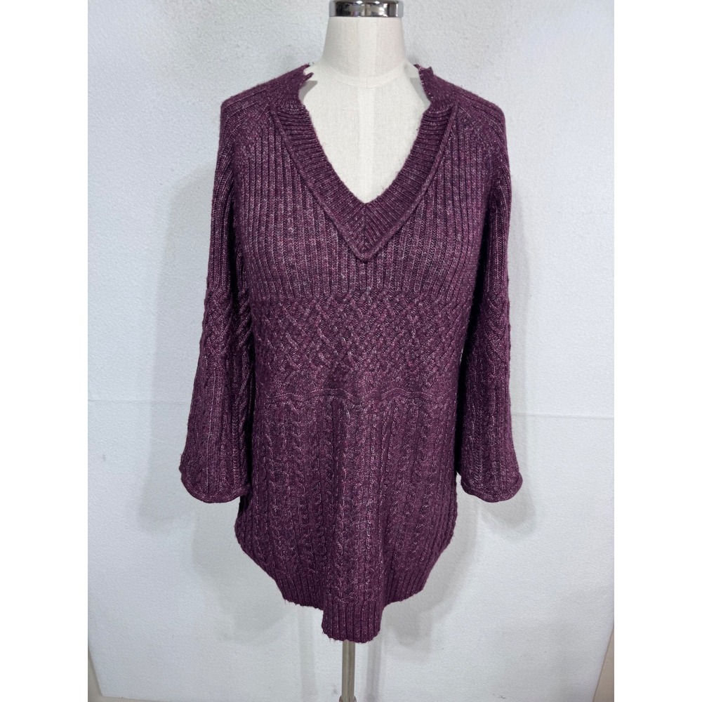 Cabi Small Purple‎ Tunic Sweater Women's V-Neck Cable Knit Bell Sleeve - Picture 2 of 9